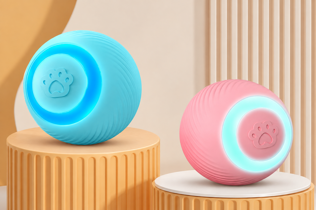 Balle Interactive pour Chat — Stimulation & Anti-Ennui — Bleu ou Rose